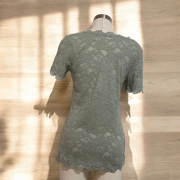 Rosemunde Copenhagen Lace Top Shirt Green Large L Knit Short Sleeve Tunic - Picture 2 of 6